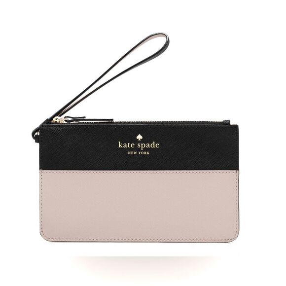 Kate Spade Two-Tone Colorblock Wristlet Zipper Pouch in Black/Cream - Picture 1 of 11
